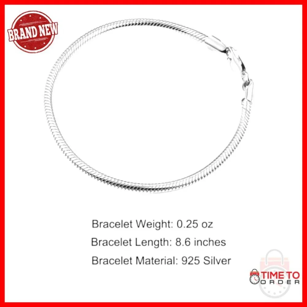 Men's Sterling Silver Snake Chain Bracelet Adjustable 8 Inch Cuff
